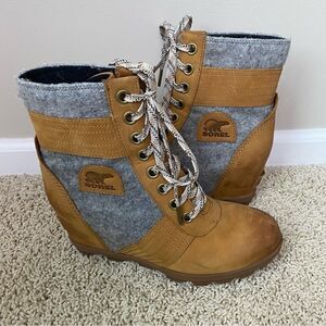Sorel PDX Lace up Wedge Lexie Wedge Elk Tan Brown Grey 9